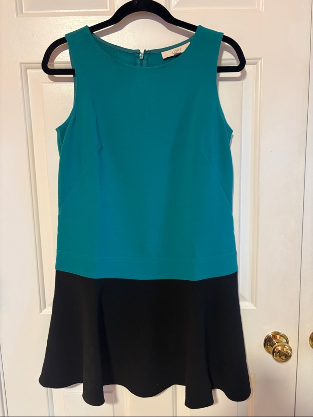 LOFT Teal and Black Sleeveless Colorblock Midi Dress